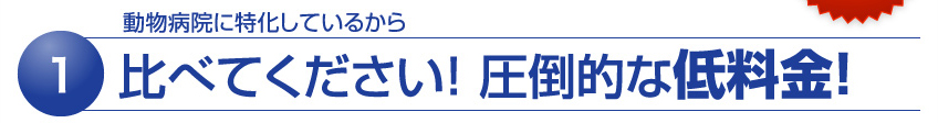 1 動物病院に特化しているから　比べてください！ 圧倒的な低料金！